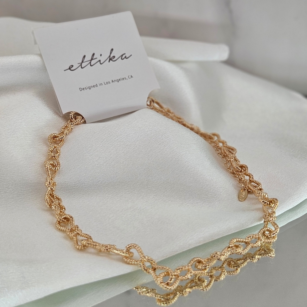 Ettika Necklace 17" Extender Gold Twist Texture Chain Lobster Clasp Gift Boho